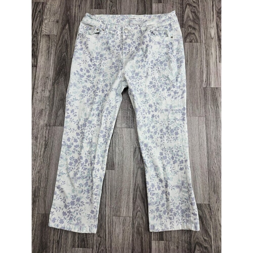 Westport Pants Womens 10 Blue White Floral Straight Leg Cropped Stretch Jeans